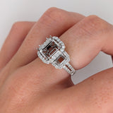 Celeste Collection Two Baguette Baskets & a Center Emerald Basket w a Diamond Halo