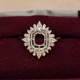 Aurora Collection | Baguette & Round Ring Semi Mount w Diamond Halo