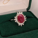 Aurora Collection Unique Oval Shape Ring Setting w Diamond Halo in 14K Solid Gold