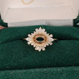 Aurora Collection Mixed Pear, Baguette & Round Ring Setting w Diamond Halo