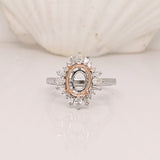 Aurora Collection Unique Oval Shape Ring Setting w Diamond Halo in 14K Solid Gold
