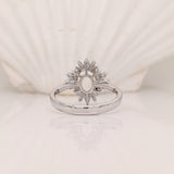 Aurora Collection Unique Oval Shape Ring Setting w Diamond Halo in 14K Solid Gold