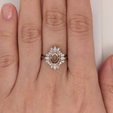 Aurora Collection Unique Oval Shape Ring Setting w Diamond Halo in 14K Solid Gold