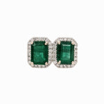 2.3ct Zambian Emerald Stud Earrings w Natural Diamond Halo in Solid 14K Gold 7x5