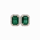 2.3ct Zambian Emerald Stud Earrings w Natural Diamond Halo in Solid 14K Gold 7x5