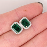 2.3ct Zambian Emerald Stud Earrings w Natural Diamond Halo in Solid 14K Gold 7x5