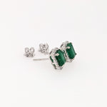 2.3ct Zambian Emerald Stud Earrings w Natural Diamond Halo in Solid 14K Gold 7x5