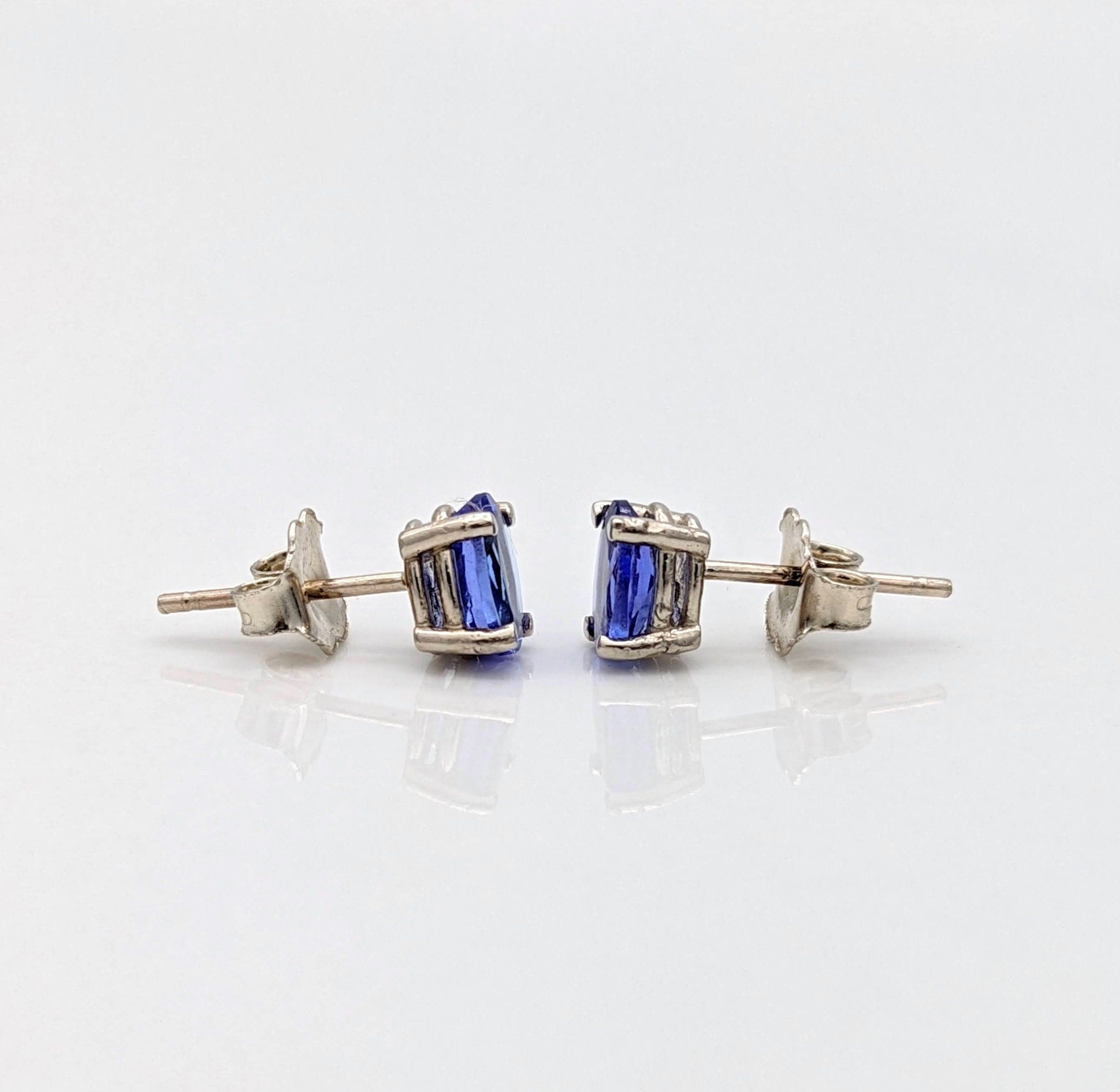 Tanzanite Earring Studs in 14K Solid White, Yellow or Rose Gold | Oval 6x4mm, 7x5mm | December Birthstone | Minimalist | Ready to Ship!