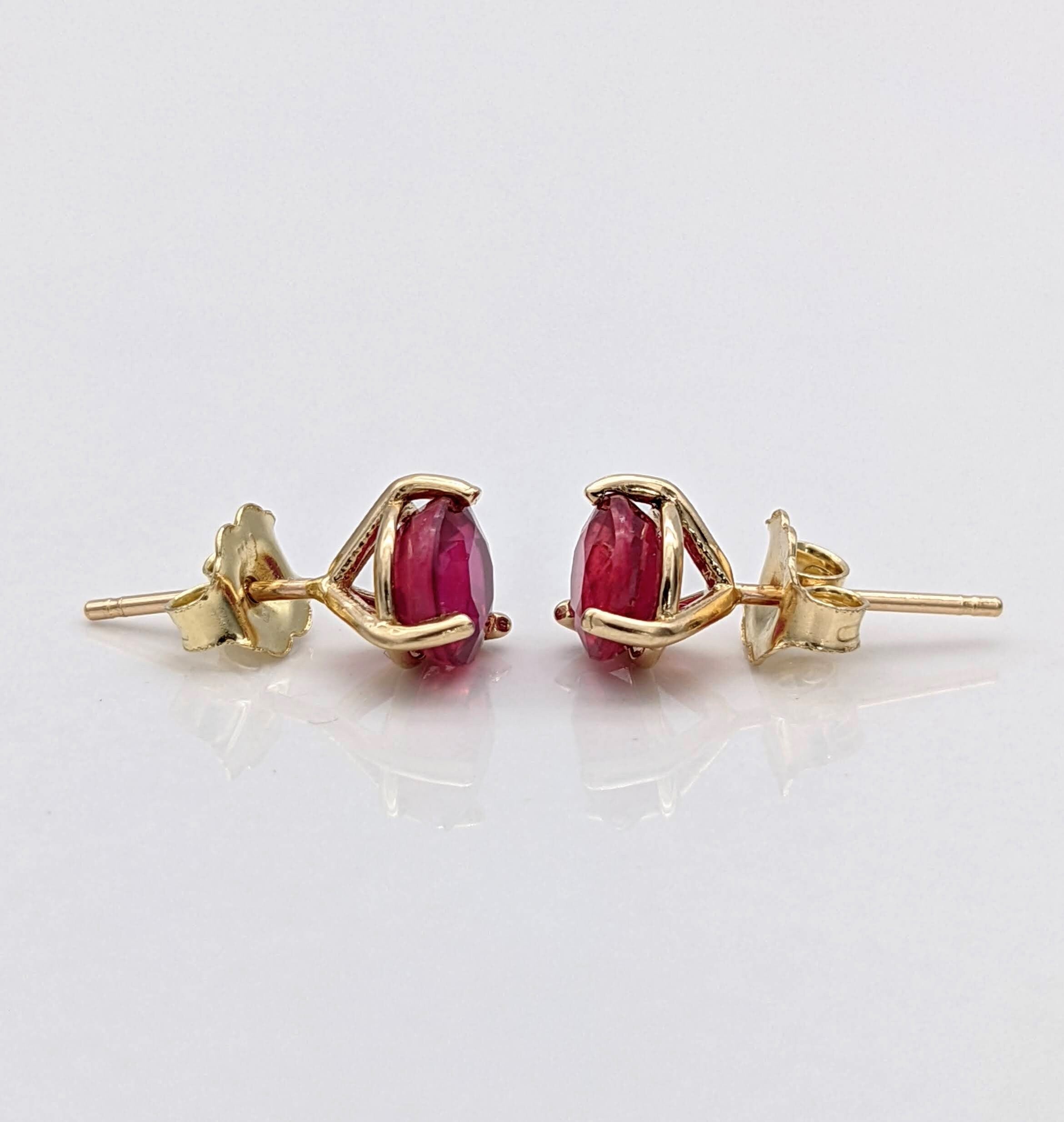 Natural Heated Red Ruby Studs in Solid 14k Yellow, White or Rose Gold | Round 4mm, 6mm | Martini Prong | July Birthstone | 3 Prong