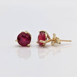 Natural Heated Red Ruby Studs in Solid 14k Yellow, White or Rose Gold | Round 4mm, 6mm | Martini Prong | July Birthstone | 3 Prong