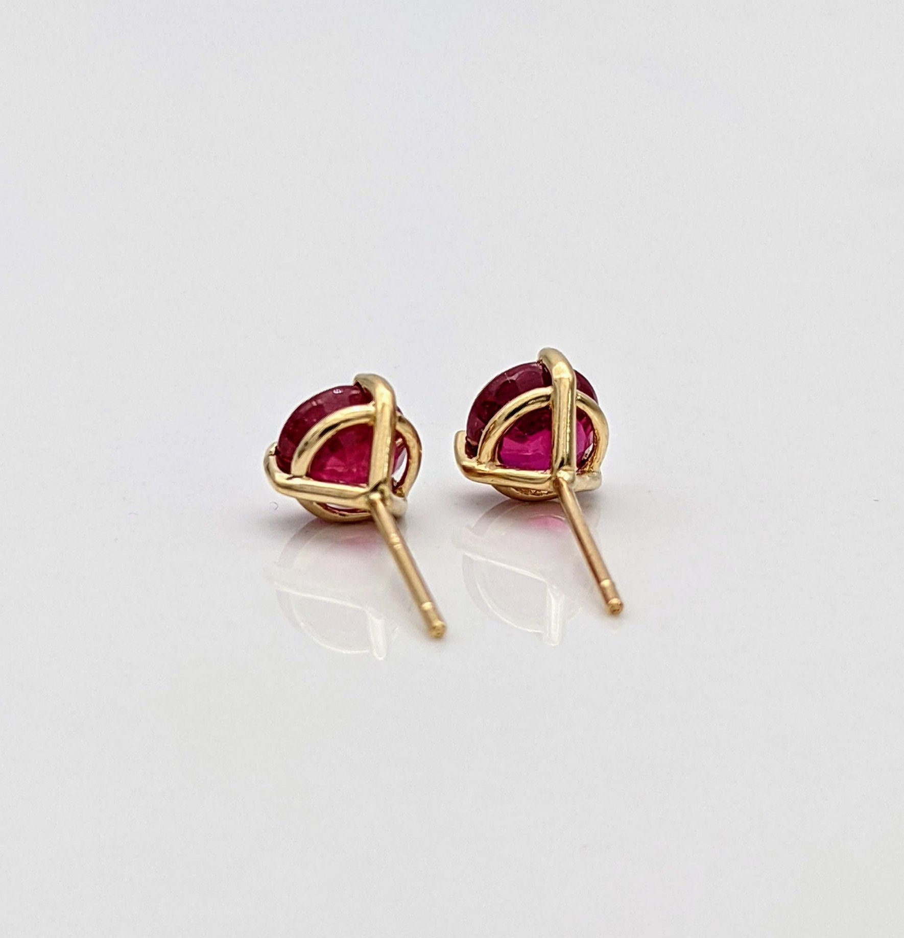 Natural Heated Red Ruby Studs in Solid 14k Yellow, White or Rose Gold | Round 4mm, 6mm | Martini Prong | July Birthstone | 3 Prong