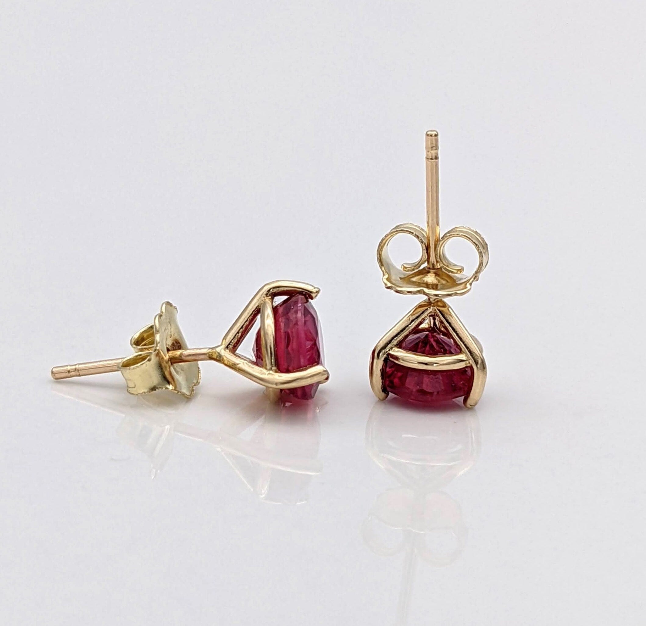 Natural Heated Red Ruby Studs in Solid 14k Yellow, White or Rose Gold | Round 4mm, 6mm | Martini Prong | July Birthstone | 3 Prong