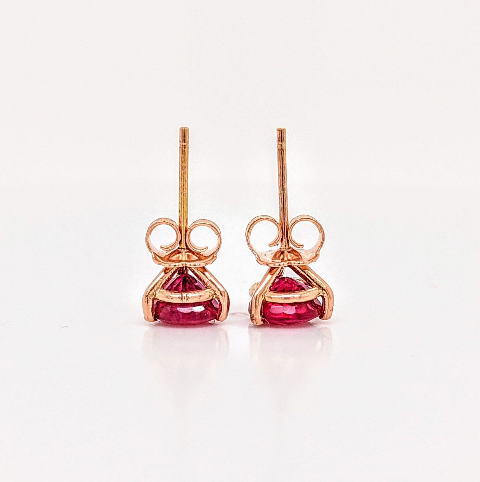 Natural Heated Red Ruby Studs in Solid 14k Yellow, White or Rose Gold | Round 4mm, 6mm | Martini Prong | July Birthstone | 3 Prong