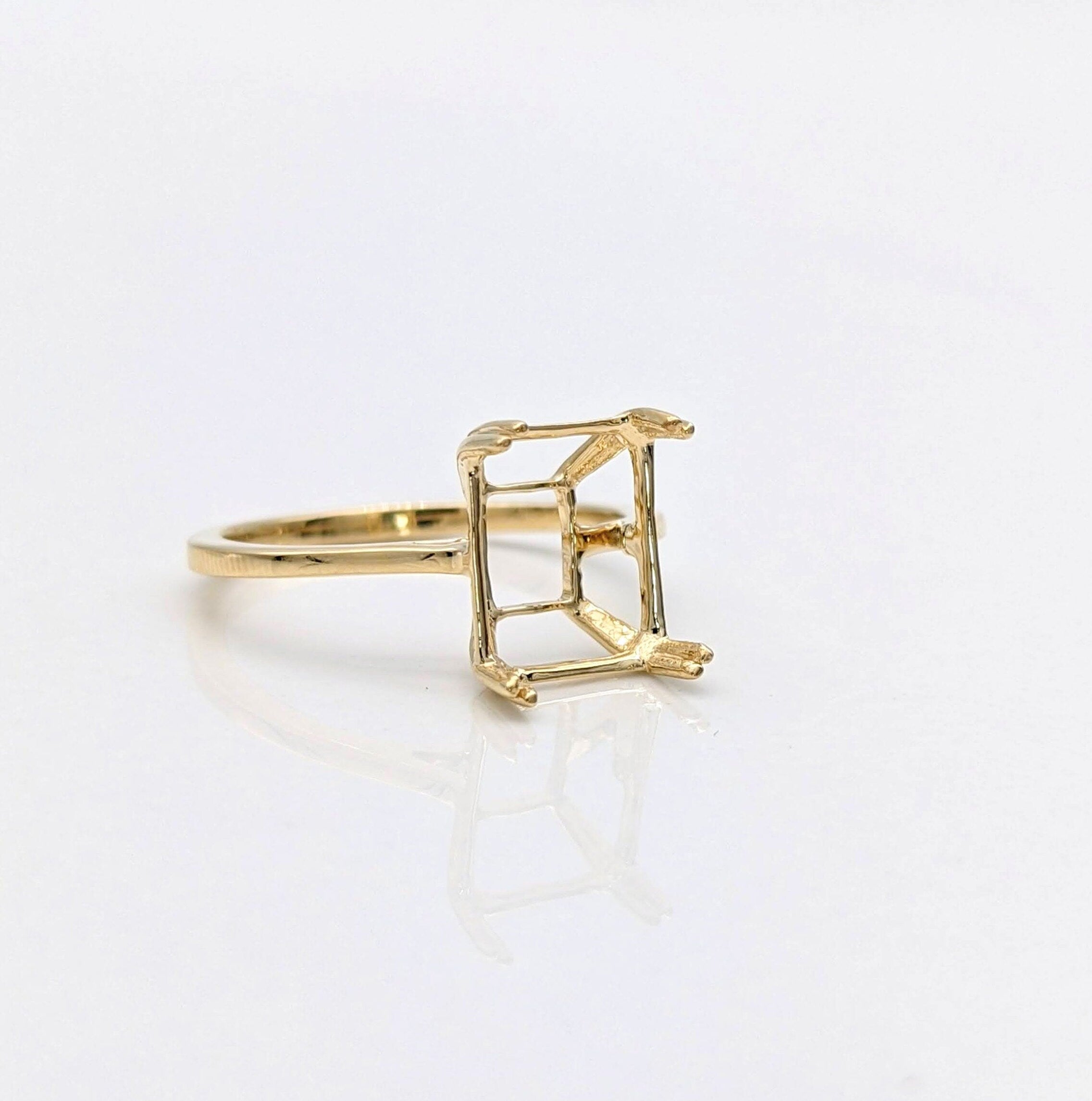 Emerald Cut or Radiant Cut Solitaire Ring Setting in Solid 14k Gold | 6x4 7x5 8x6 9x7 10x8 11x9 12x10 13x11 14x10 16x12 18x13 20x15 | Custom