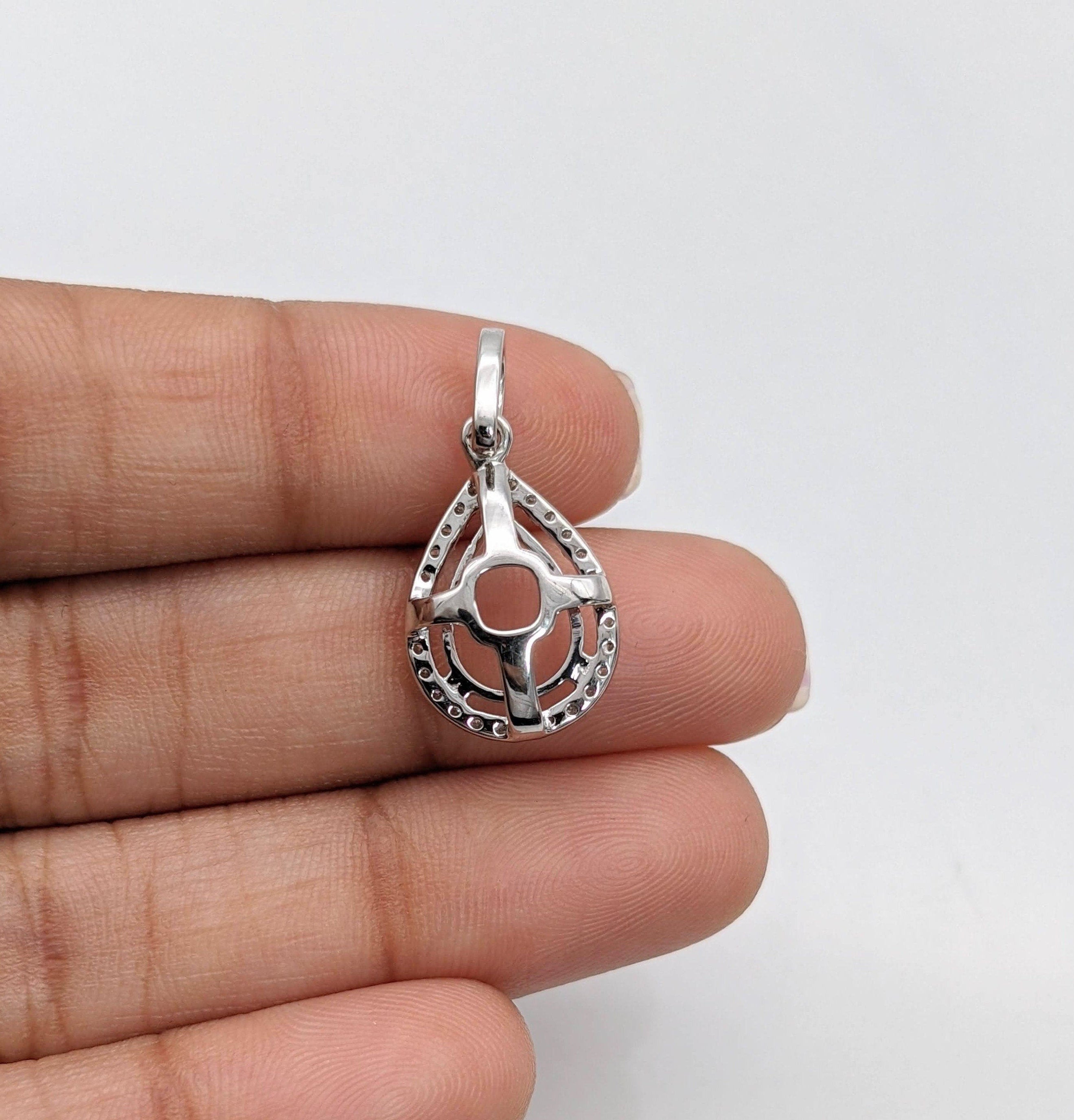 Pendants-Gorgeous Pear Shape Diamond Halo Pendant Setting in Solid 14k Gold I Teardrop Shape 5x3 6x4 7x5 8x6 9x7 10x7 11x9 12x10 13x8mm 13x9mm - NNJGemstones