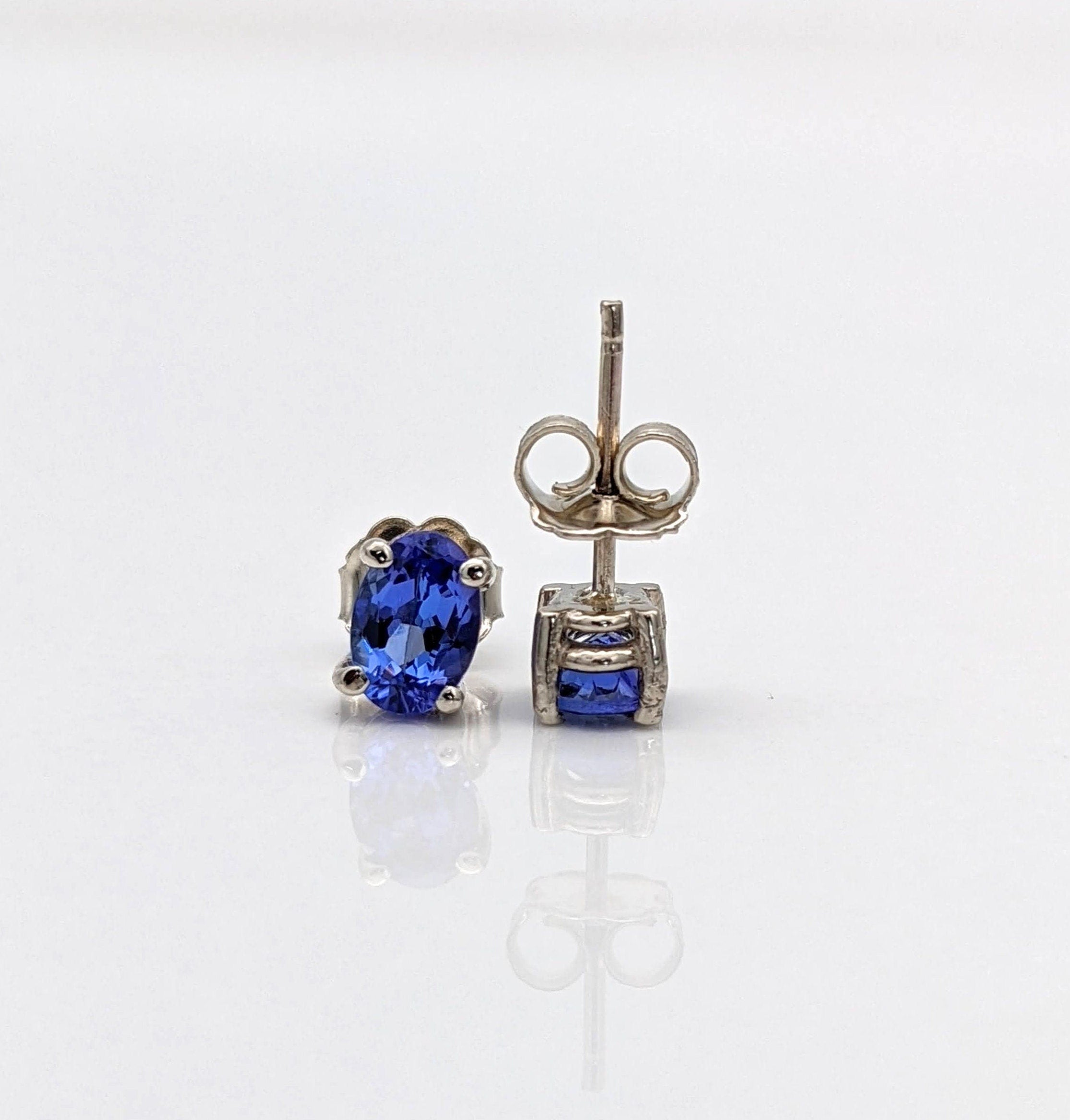 Tanzanite Earring Studs in 14K Solid White, Yellow or Rose Gold | Oval 6x4mm, 7x5mm | December Birthstone | Minimalist | Ready to Ship!
