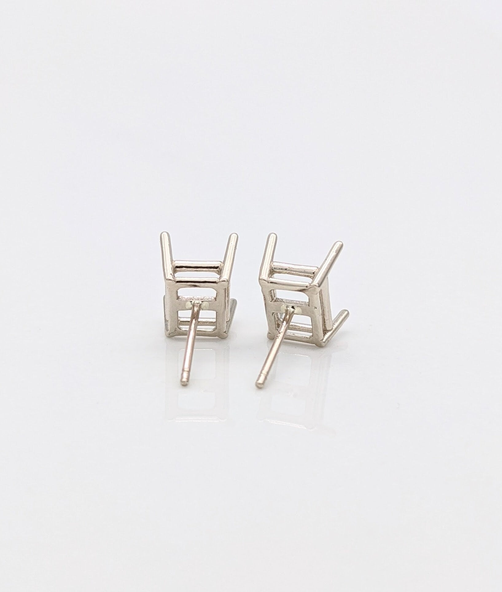 Emerald Cut, Long Cushion, Radiant cut : Earring Settings for Studs in Solid 14k Gold | 6x4 7x5 8x6 9x7 10x8 | Screw backs Push Backs |