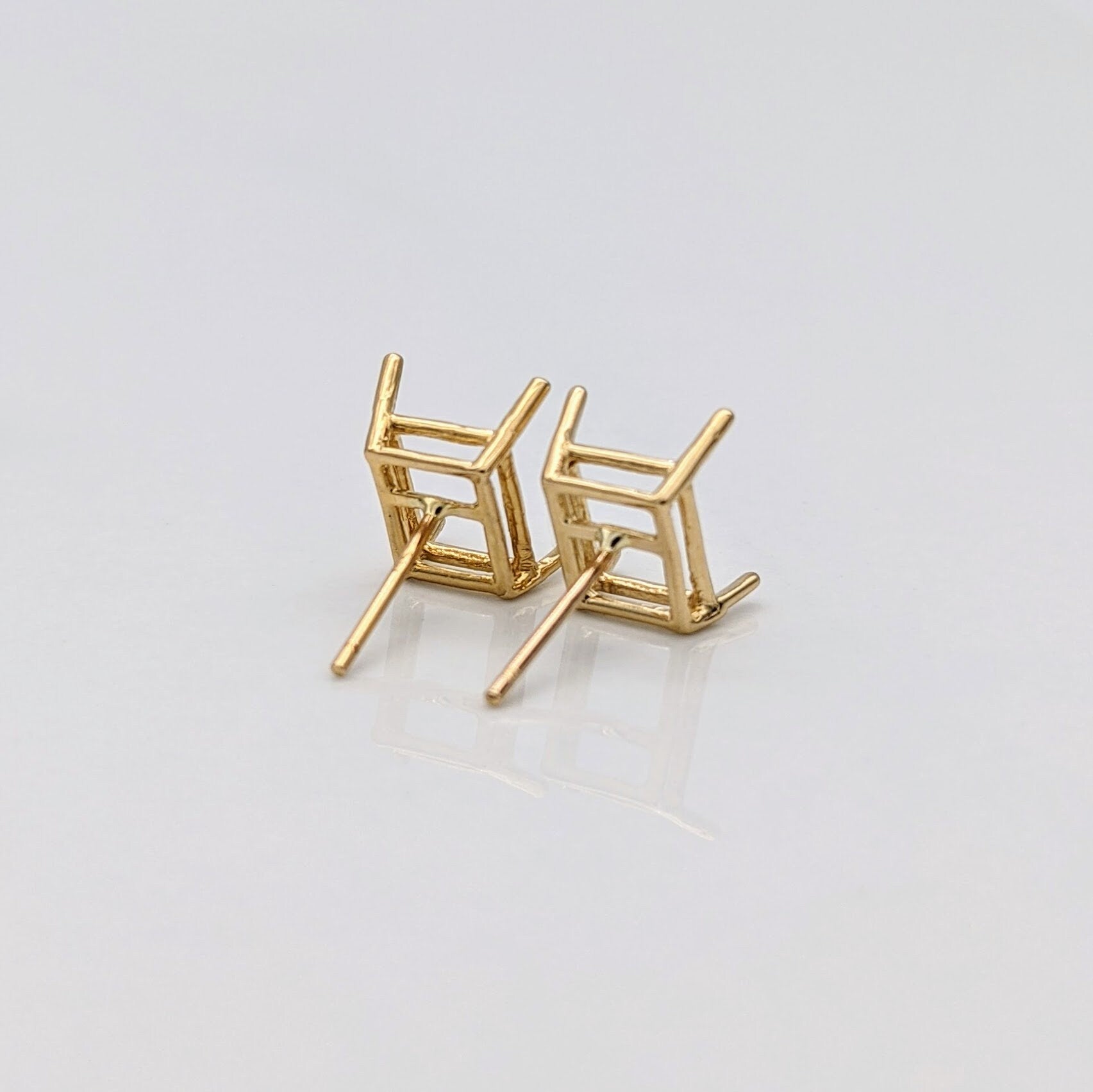 Emerald Cut, Long Cushion, Radiant cut : Earring Settings for Studs in Solid 14k Gold | 6x4 7x5 8x6 9x7 10x8 | Screw backs Push Backs |