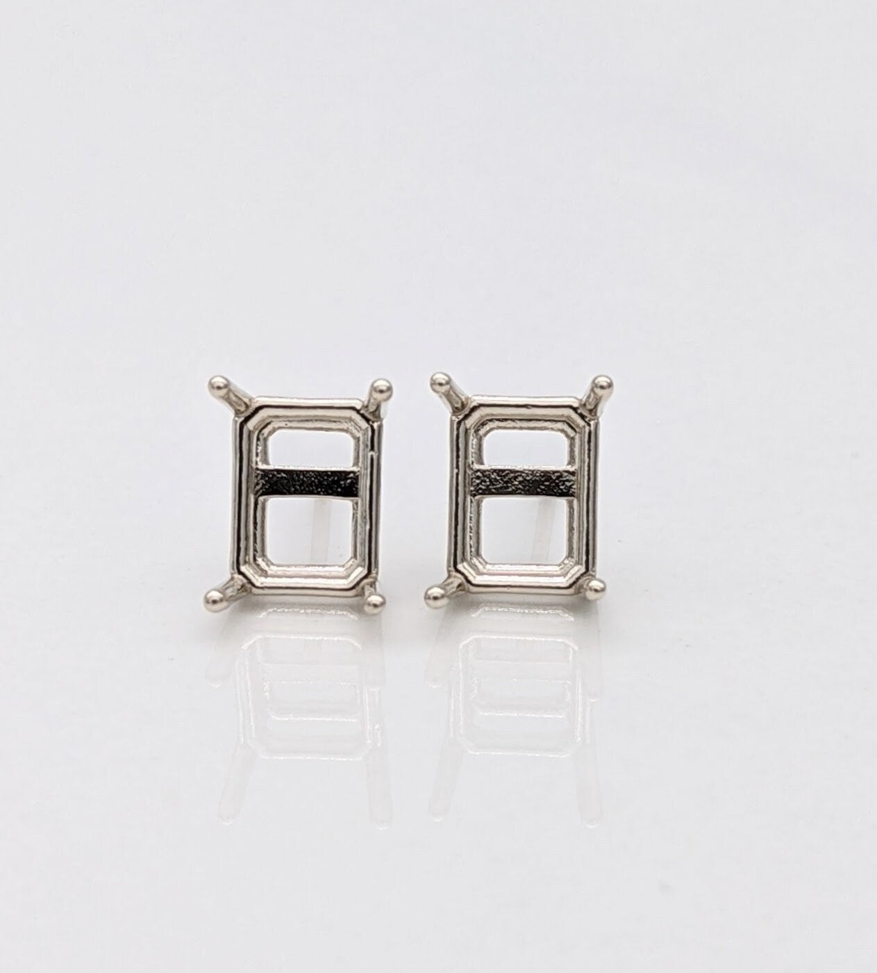 Emerald Cut, Long Cushion, Radiant cut : Earring Settings for Studs in Solid 14k Gold | 6x4 7x5 8x6 9x7 10x8 | Screw backs Push Backs |