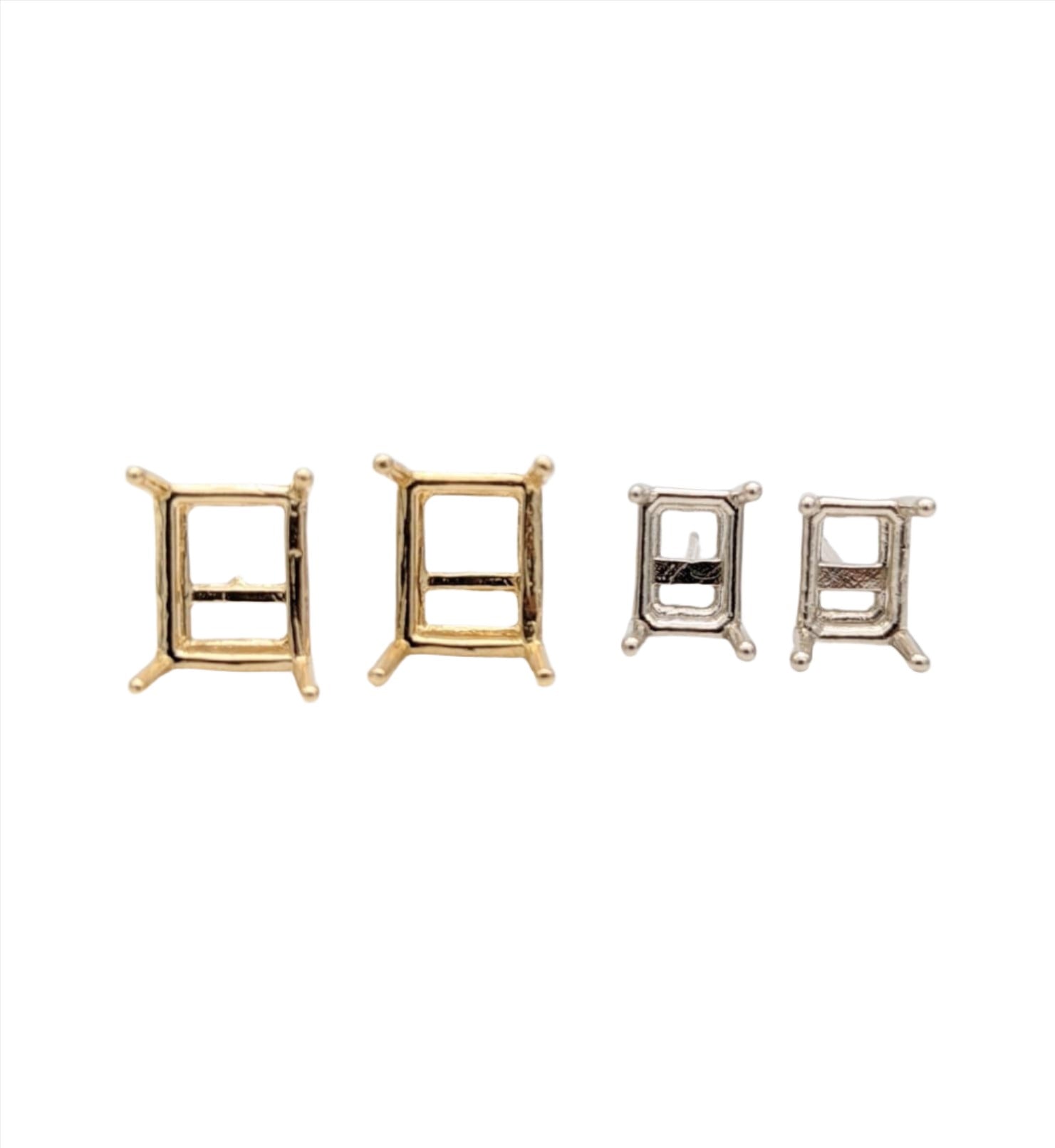 Emerald Cut, Long Cushion, Radiant cut : Earring Settings for Studs in Solid 14k Gold | 6x4 7x5 8x6 9x7 10x8 | Screw backs Push Backs |