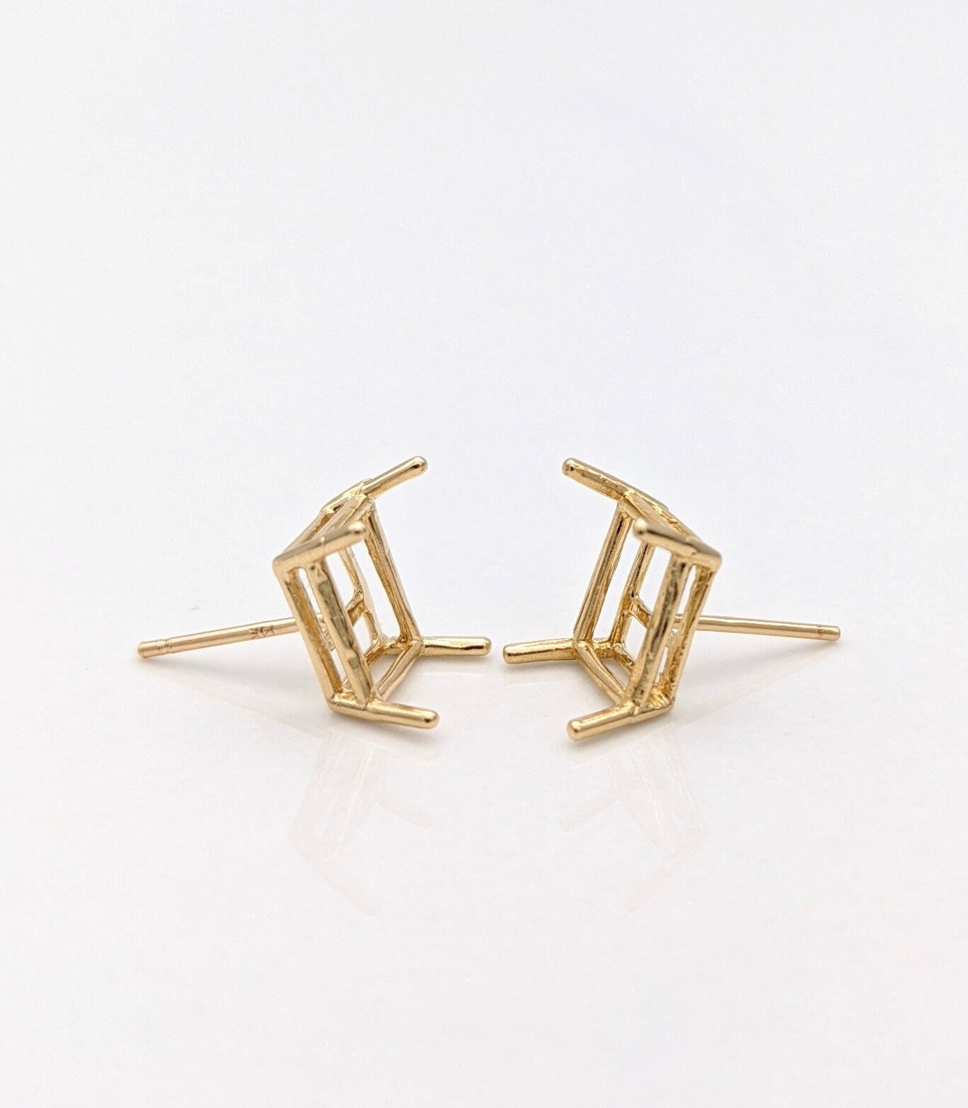 Emerald Cut, Long Cushion, Radiant cut : Earring Settings for Studs in Solid 14k Gold | 6x4 7x5 8x6 9x7 10x8 | Screw backs Push Backs |