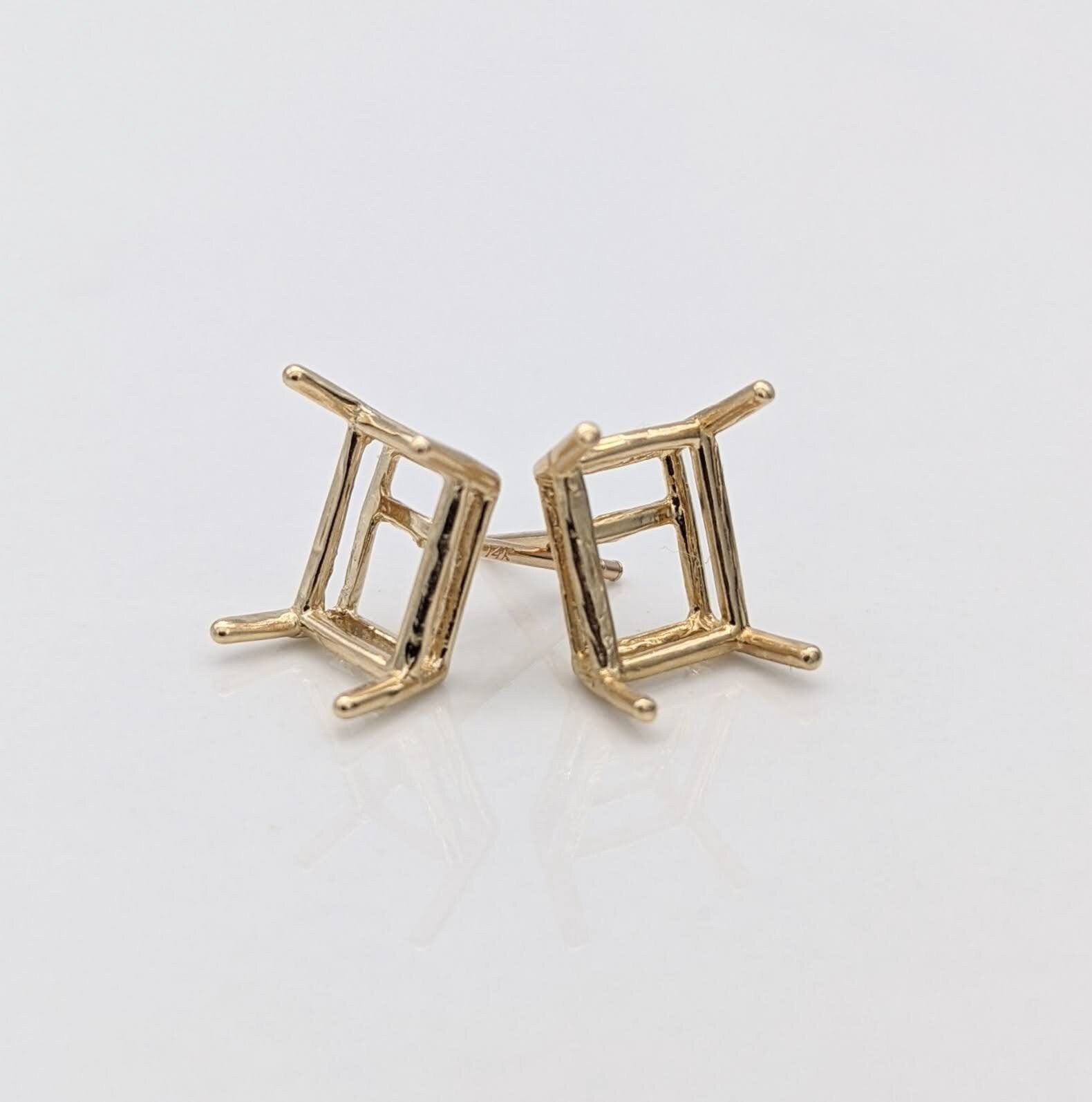 Emerald Cut, Long Cushion, Radiant cut : Earring Settings for Studs in Solid 14k Gold | 6x4 7x5 8x6 9x7 10x8 | Screw backs Push Backs |