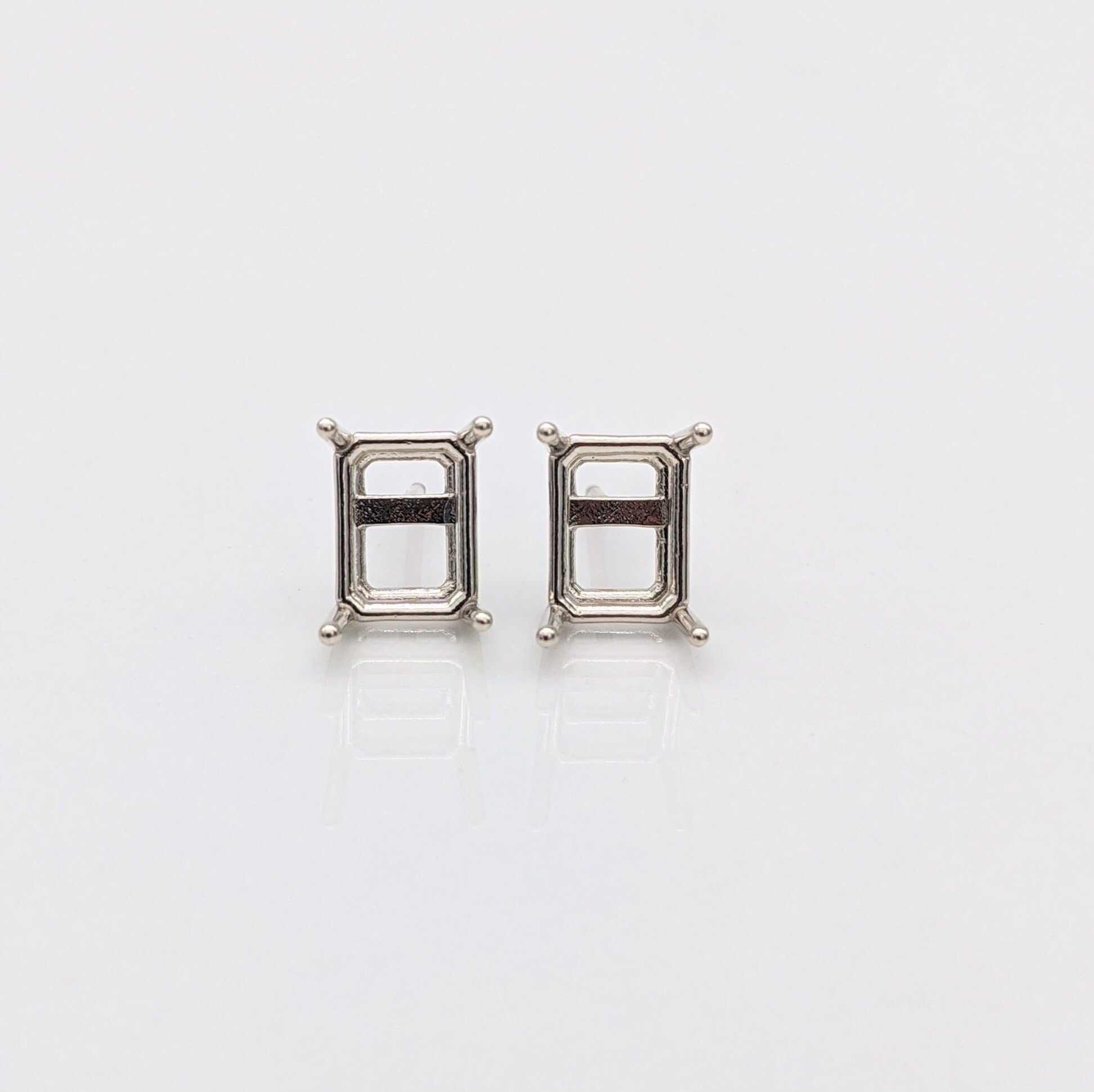 Emerald Cut, Long Cushion, Radiant cut : Earring Settings for Studs in Solid 14k Gold | 6x4 7x5 8x6 9x7 10x8 | Screw backs Push Backs |