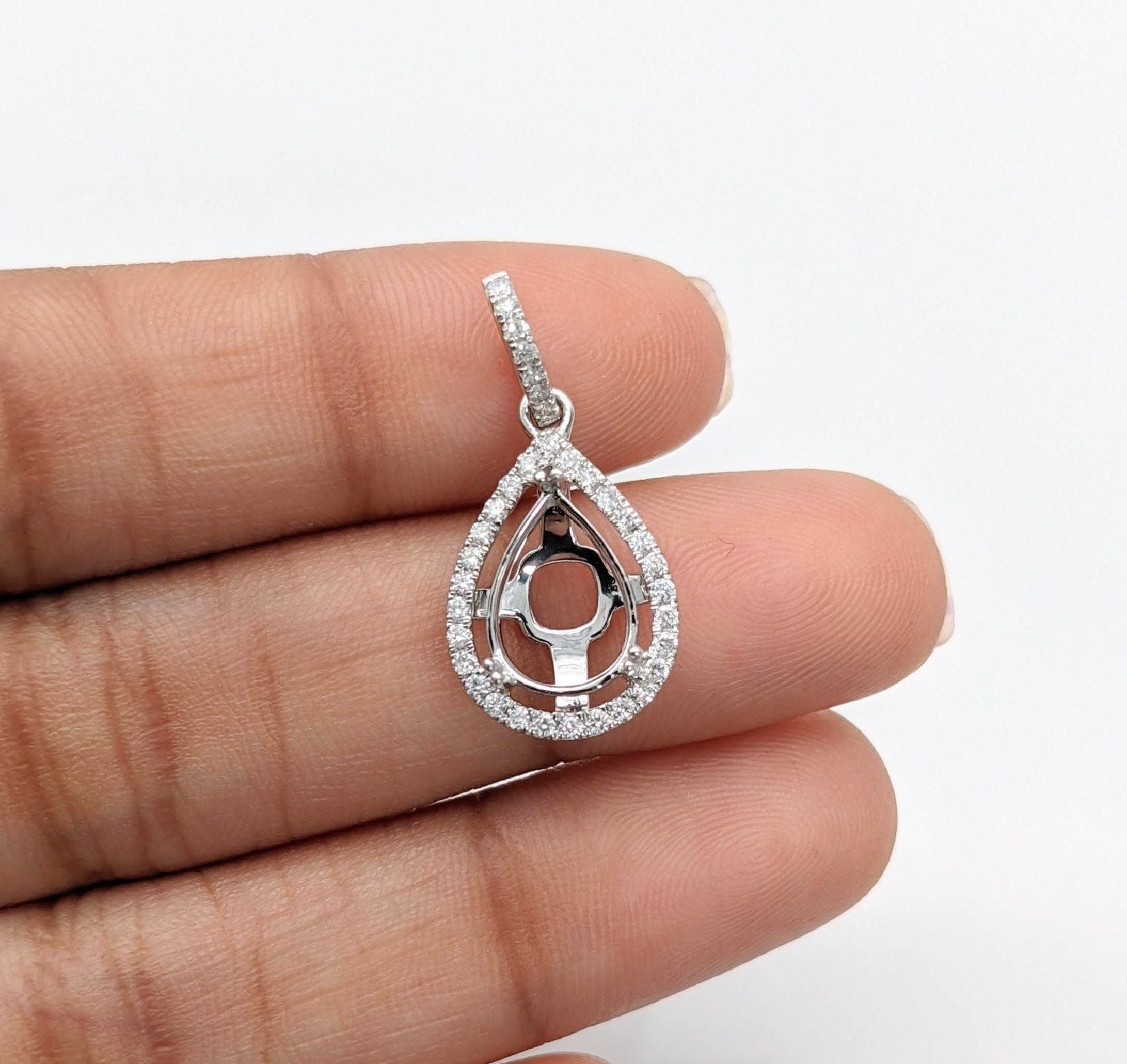 Pendants-Gorgeous Pear Shape Diamond Halo Pendant Setting in Solid 14k Gold I Teardrop Shape 5x3 6x4 7x5 8x6 9x7 10x7 11x9 12x10 13x8mm 13x9mm - NNJGemstones