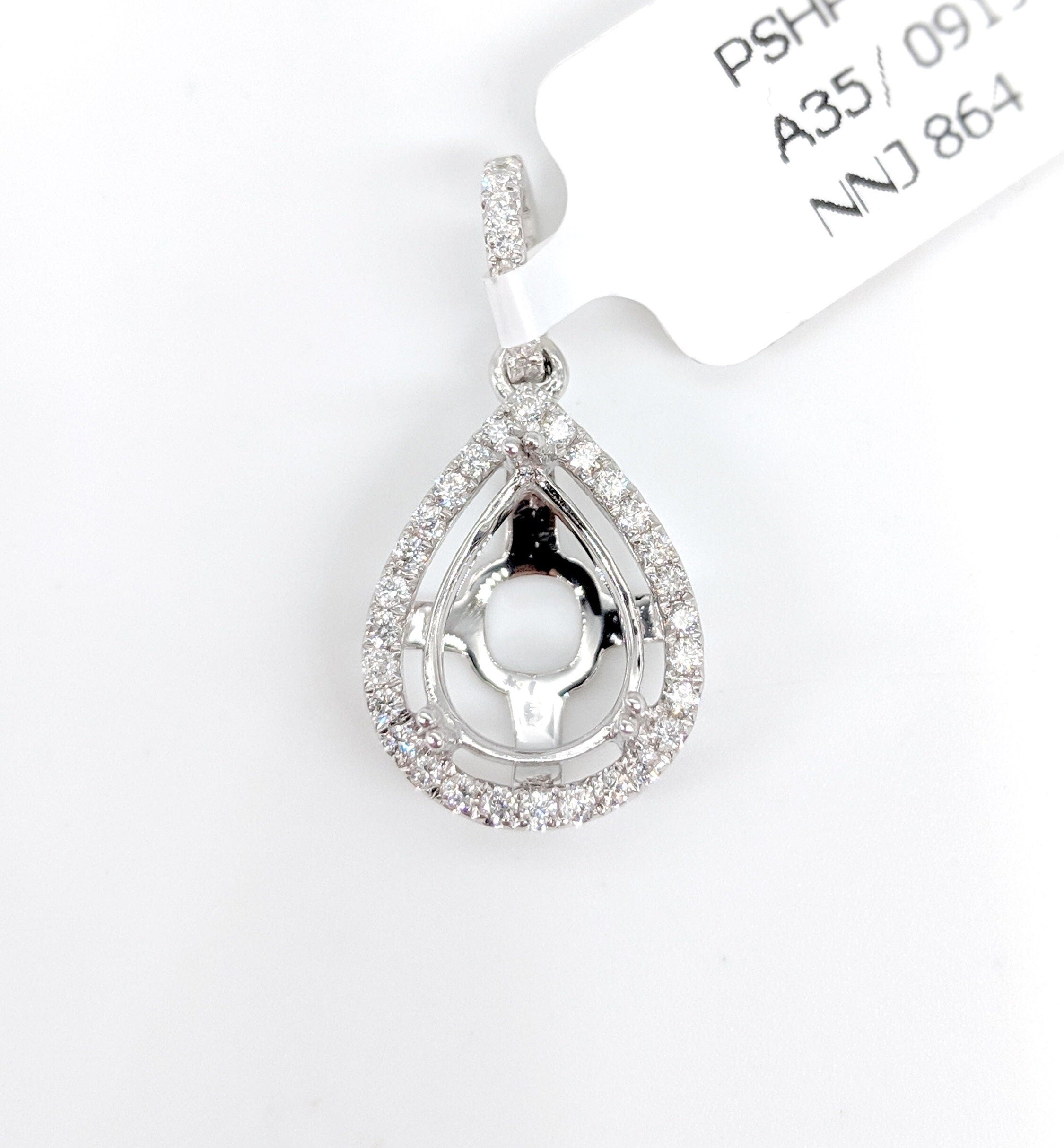 Pendants-Gorgeous Pear Shape Diamond Halo Pendant Setting in Solid 14k Gold I Teardrop Shape 5x3 6x4 7x5 8x6 9x7 10x7 11x9 12x10 13x8mm 13x9mm - NNJGemstones