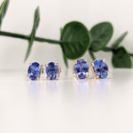 Tanzanite Earring Studs in 14K Solid White, Yellow or Rose Gold | Oval 6x4mm, 7x5mm | December Birthstone | Minimalist | Ready to Ship!