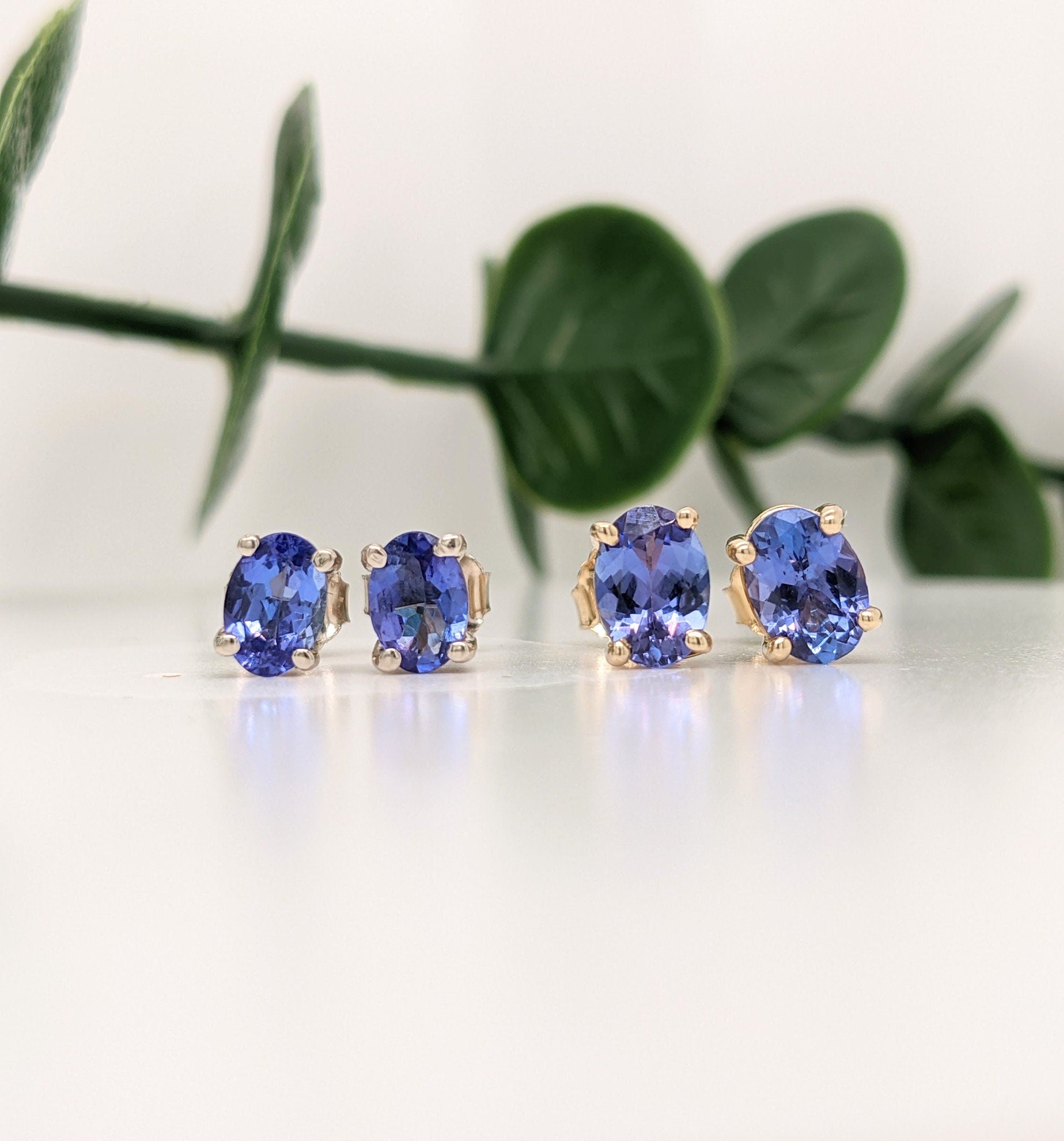 Tanzanite Earring Studs in 14K Solid White, Yellow or Rose Gold | Oval 6x4mm, 7x5mm | December Birthstone | Minimalist | Ready to Ship!