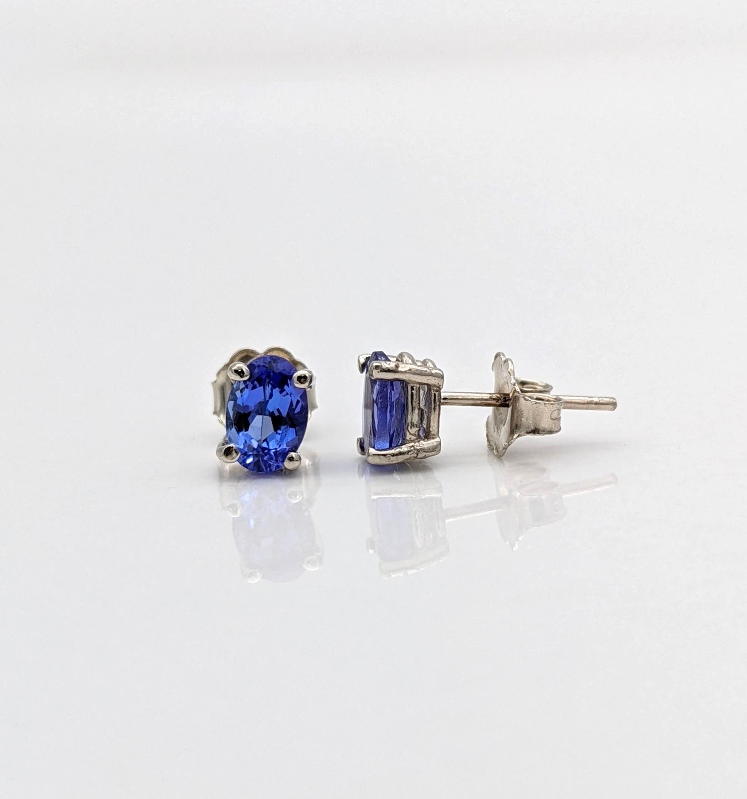 Tanzanite Earring Studs in 14K Solid White, Yellow or Rose Gold | Oval 6x4mm, 7x5mm | December Birthstone | Minimalist | Ready to Ship!