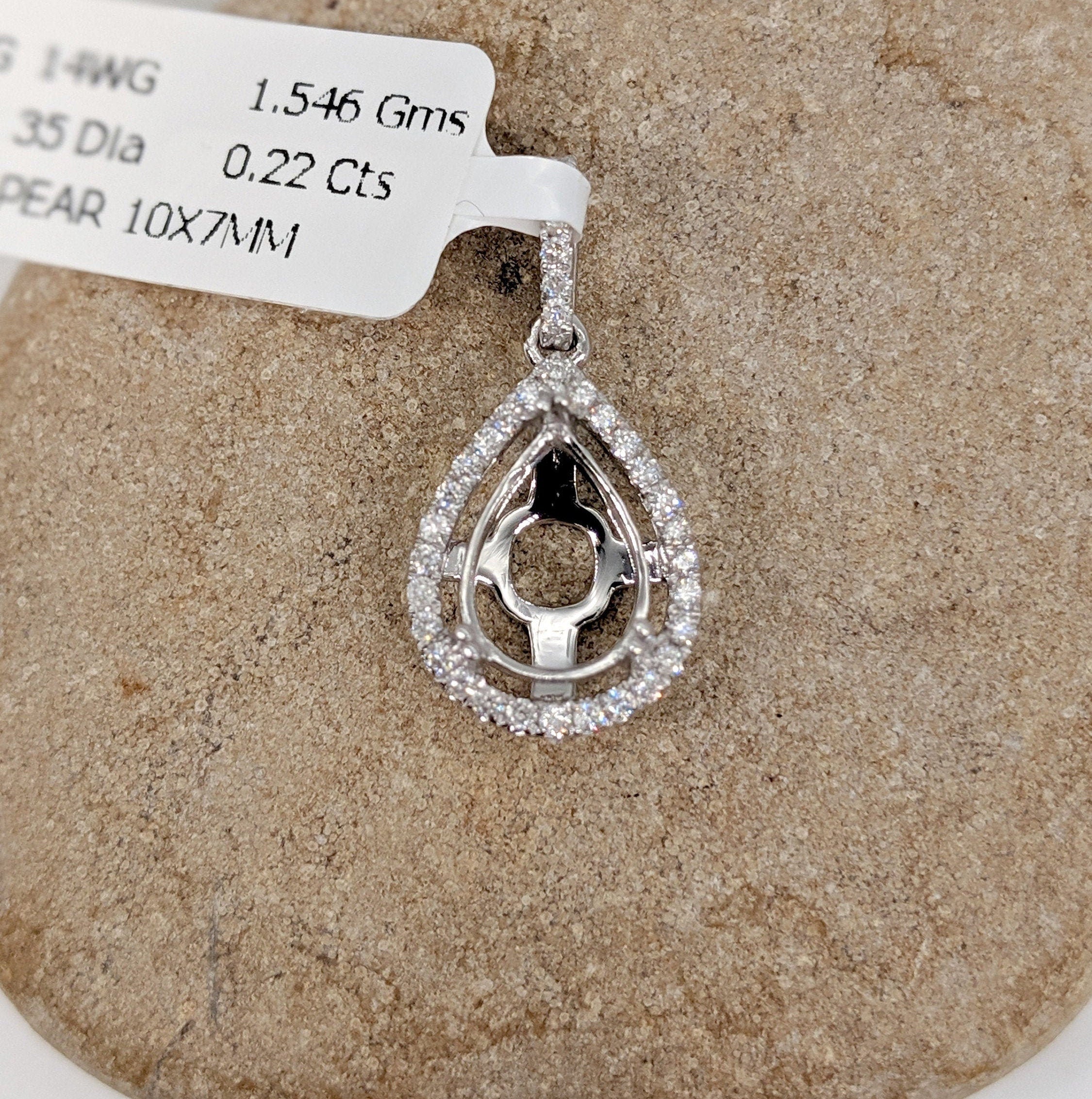 Pendants-Gorgeous Pear Shape Diamond Halo Pendant Setting in Solid 14k Gold I Teardrop Shape 5x3 6x4 7x5 8x6 9x7 10x7 11x9 12x10 13x8mm 13x9mm - NNJGemstones
