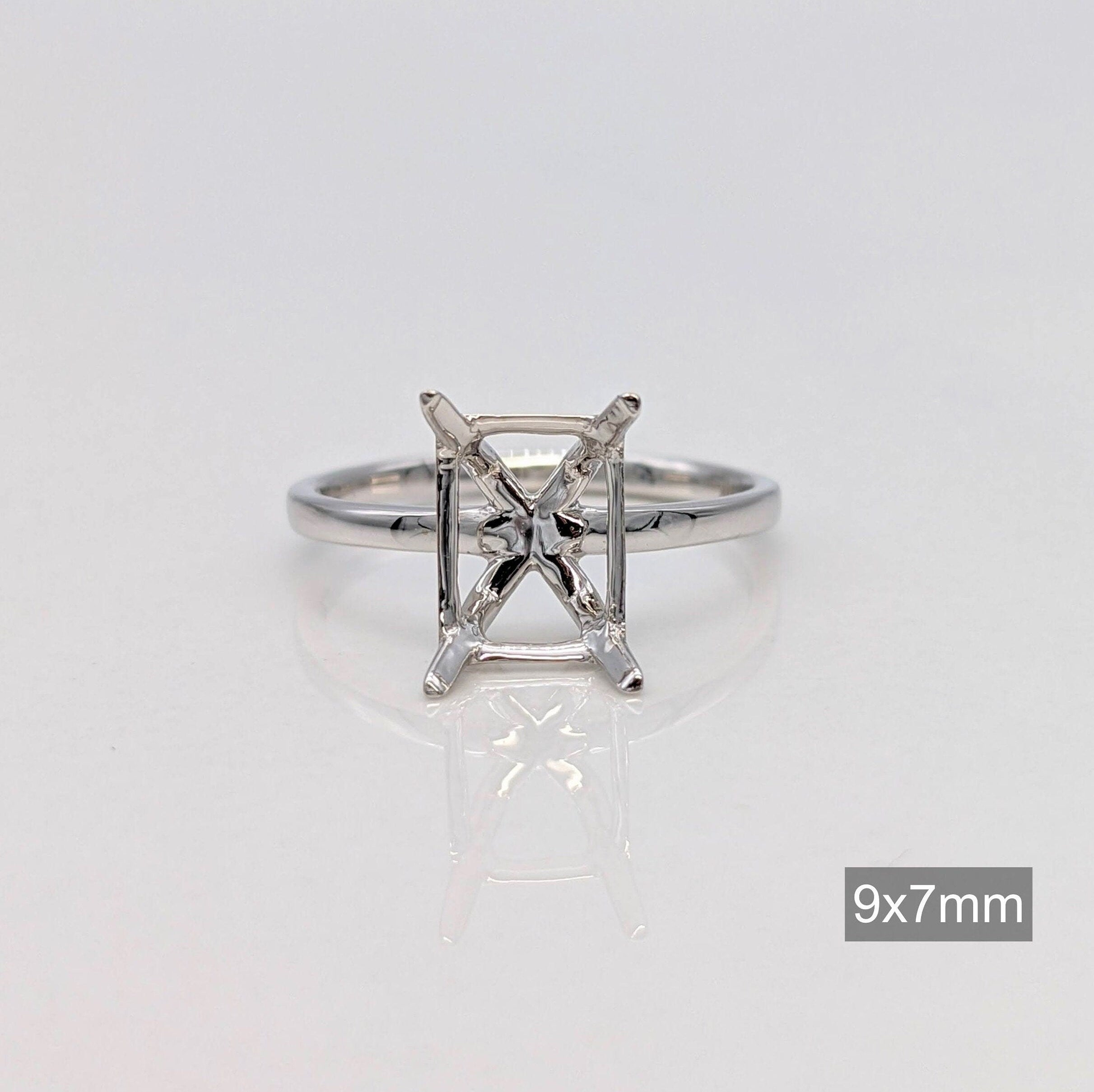 Emerald Cut or Radiant Cut Solitaire Ring Setting in Solid 14k Gold | 6x4 7x5 8x6 9x7 10x8 11x9 12x10 13x11 14x10 16x12 18x13 20x15 | Custom