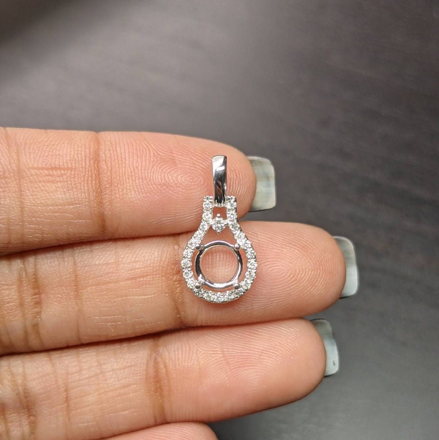 Halo Pendant setting with Natural Diamond Details in Solid 14k Gold | Round 4mm 5mm 6mm 7mm 8mm | Stone Setting | Gemstone Necklace | Prong
