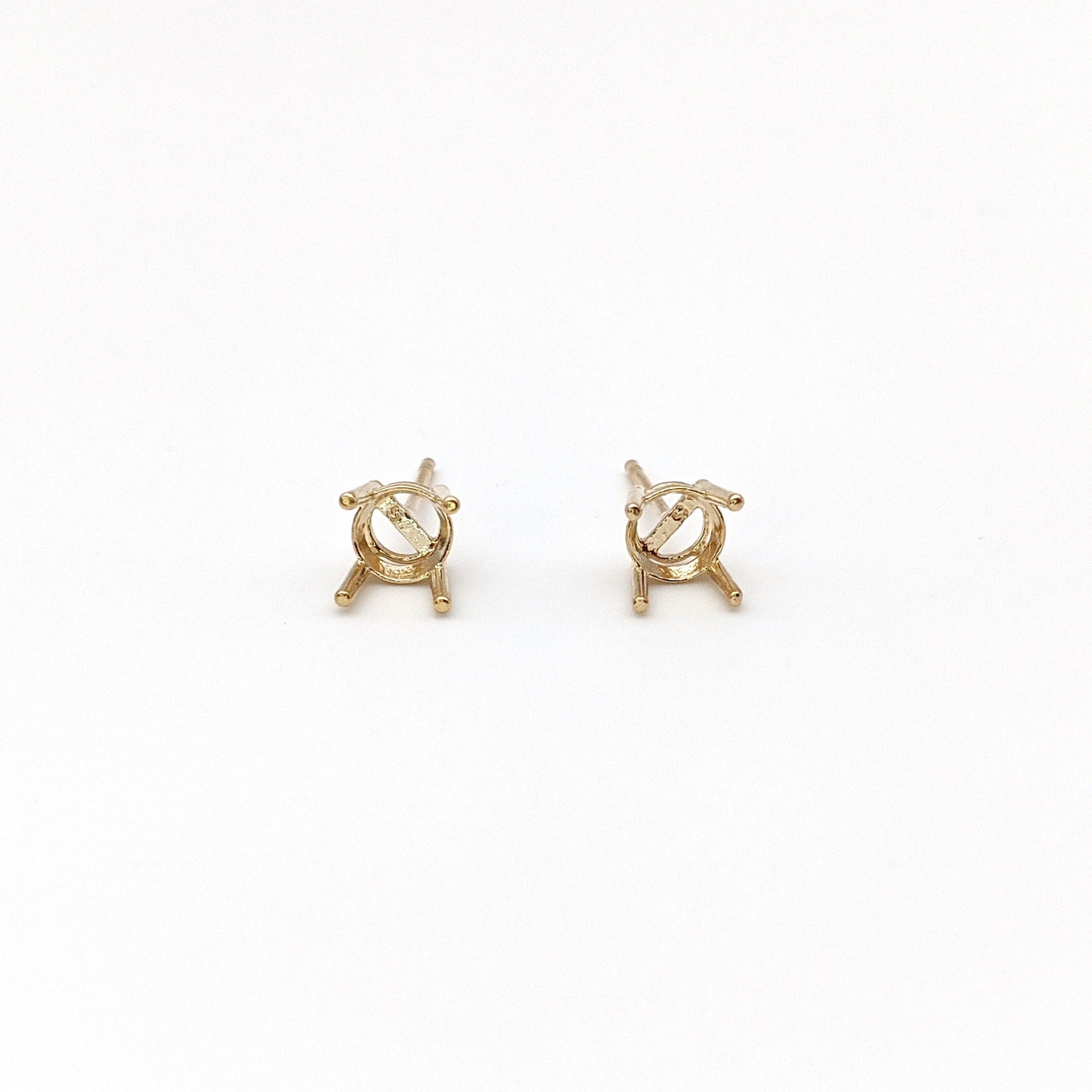 Round Earring Settings for Studs in Solid 14k Gold Mounting | 3mm 4mm 5mm 6mm 7mm 8mm 9mm | Screw backs Push Backs | Solitaire Findings |