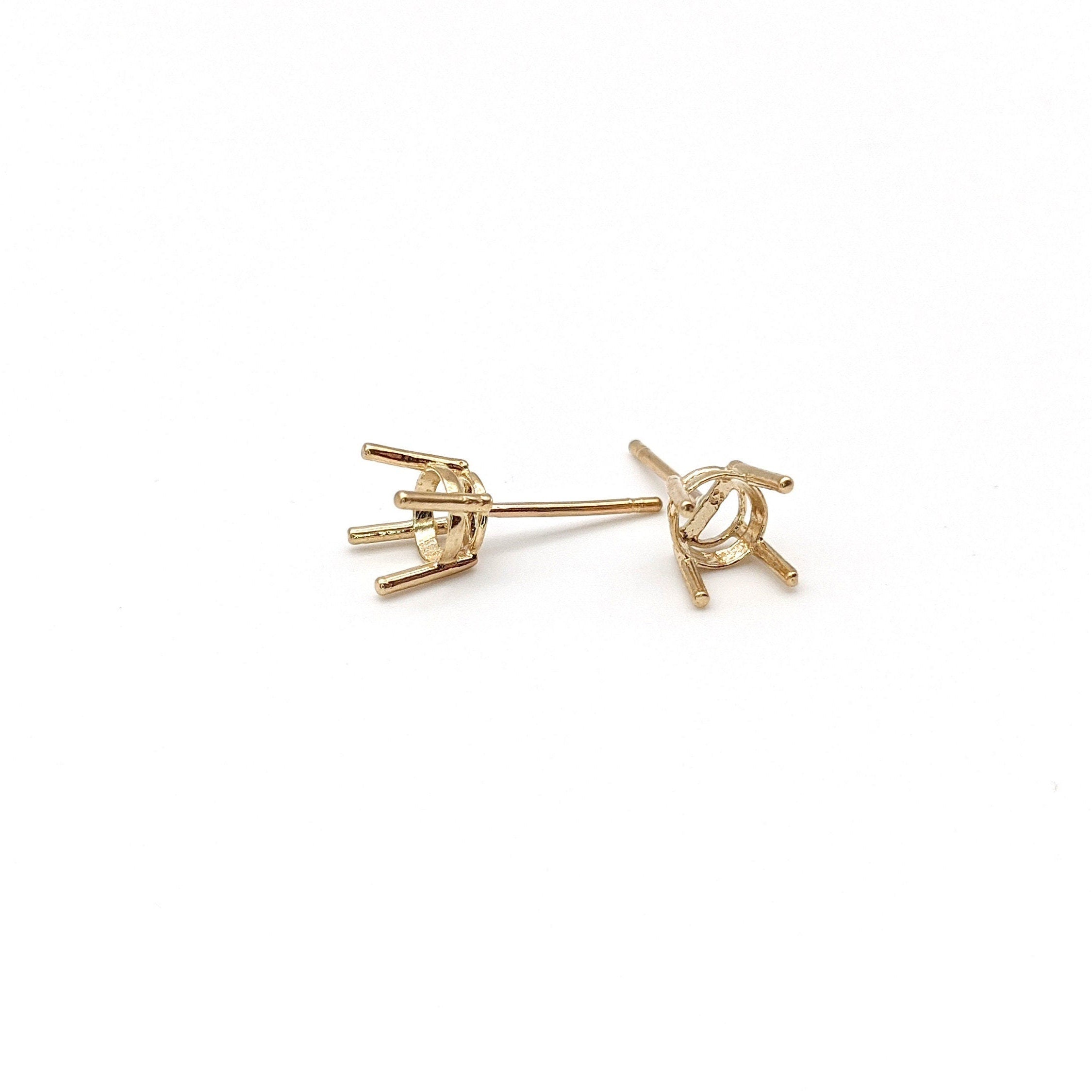Round Earring Settings for Studs in Solid 14k Gold Mounting | 3mm 4mm 5mm 6mm 7mm 8mm 9mm | Screw backs Push Backs | Solitaire Findings |