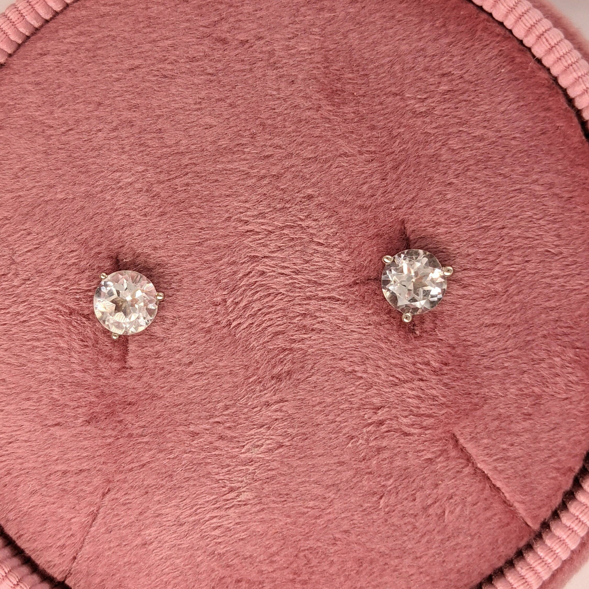 Classy White Topaz Studs in Solid 14K White, Yellow or Rose Gold | Round 5mm 7mm | Martini 3 Prong | Minimalist | Gemstone Earrings