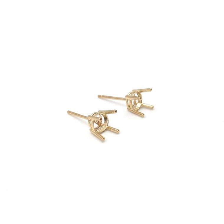 Round Earring Settings for Studs in Solid 14k Gold Mounting | 3mm 4mm 5mm 6mm 7mm 8mm 9mm | Screw backs Push Backs | Solitaire Findings |