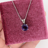 Pendants-Pretty Solitaire Amethyst Pendant in Solid 14k White, Yellow or Rose Gold | Rabbit Bail | Round 7mm | Prong | Purple Gem | February Birthday - NNJGemstones