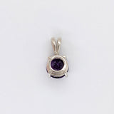 Pendants-Pretty Solitaire Amethyst Pendant in Solid 14k White, Yellow or Rose Gold | Rabbit Bail | Round 7mm | Prong | Purple Gem | February Birthday - NNJGemstones