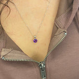 Pendants-Pretty Solitaire Amethyst Pendant in Solid 14k White, Yellow or Rose Gold | Rabbit Bail | Round 7mm | Prong | Purple Gem | February Birthday - NNJGemstones