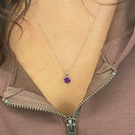 Pendants-Pretty Solitaire Amethyst Pendant in Solid 14k White, Yellow or Rose Gold | Rabbit Bail | Round 7mm | Prong | Purple Gem | February Birthday - NNJGemstones