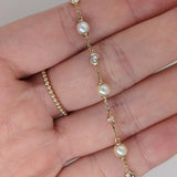 Delicate Natural Pearl and Diamond Bracelet | 14k Gold | Bezel Diamond | Gold Chain Bracelet | Cute and Elegant | Daily Wear | Customizable