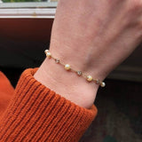 Delicate Natural Pearl and Diamond Bracelet | 14k Gold | Bezel Diamond | Gold Chain Bracelet | Cute and Elegant | Daily Wear | Customizable