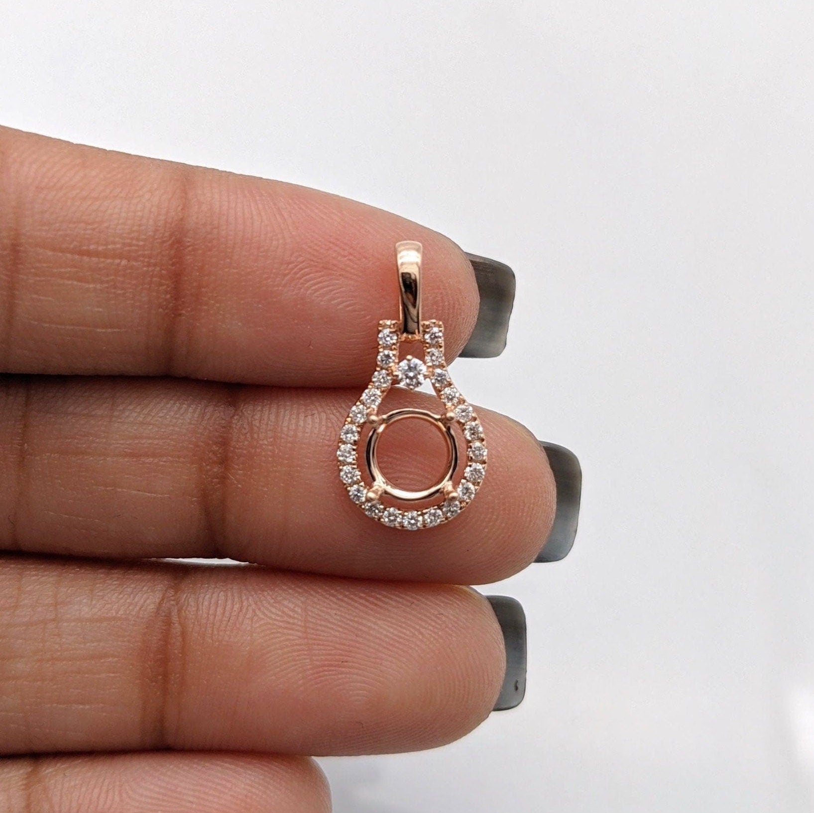 Halo Pendant setting with Natural Diamond Details in Solid 14k Gold | Round 4mm 5mm 6mm 7mm 8mm | Stone Setting | Gemstone Necklace | Prong