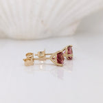 Natural Pink Tourmaline Martini Prong Earring Studs Round 4mm 5mm in 14k White, Yellow or Rose Gold | Dainty Studs | October Birthstone