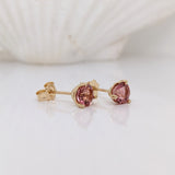 Natural Pink Tourmaline Martini Prong Earring Studs Round 4mm 5mm in 14k White, Yellow or Rose Gold | Dainty Studs | October Birthstone