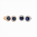 Blue Sapphire Stud Earrings w Natural Diamond Halo in Solid 14k White and Yellow Gold | Round 4mm | Pushback | September Birthstone