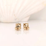 Glowing Rainbow Moonstone Stud Earrings in 14K Solid Gold | Round 5mm 6mm | 4 prong | Push Back | Wedding Birthday | Customizable